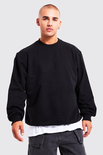 Basic Sweatshirt Med Rund Hals, Black