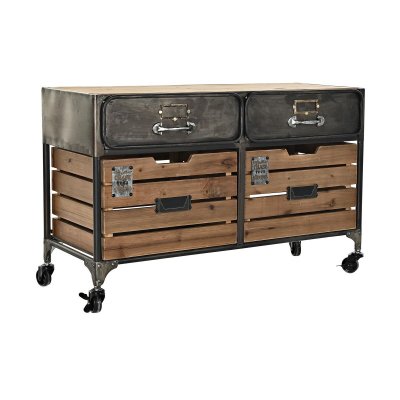 Byrå DKD Home Decor Gran Naturell Svart Metall Vintage (87 x 36 x 54 cm)