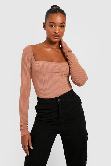 Tall - Långärmad Stickad Korsett-Topp, Beige