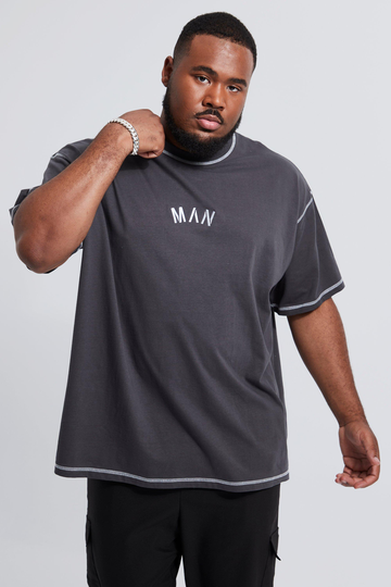 Plus Man Oversized T-Shirt Med Dekorativa Sömmar