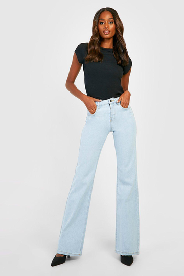Stentvättade Jeans Med Utsvängda Ben Och Låg Midja, Blue