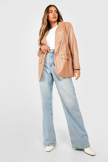 Premium Boyfriend Kavaj I Konstläder, Beige