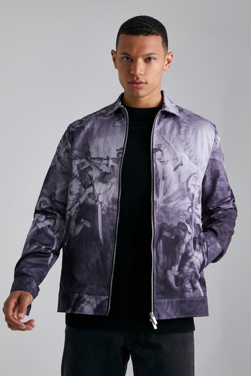 Tall - Skjortjacka I Twill Med Tryck, Black