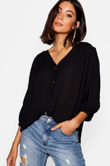 Blus Med Knappdetalj, Black