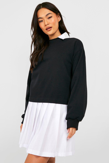 2-I-1 Sweatshirtklänning Med Veckad Kjol, Black