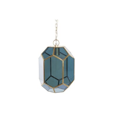 Taklampa DKD Home Decor Glas Blå Gyllene Mässing 50 W (22 x 23 x 29 cm)