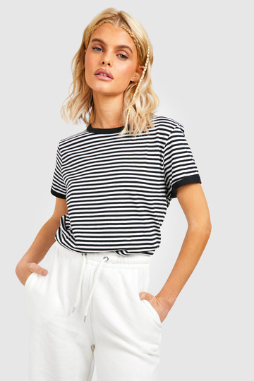 Randig T-Shirt Med Rund Hals, Black