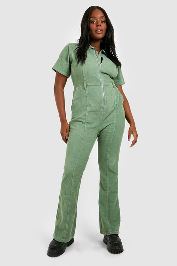 Plus Jumpsuit I Manchester Med Dragkedja Och Utsvängda Ben, Green