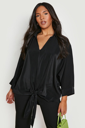 Plus - Oversize Blus Med Knut, Black