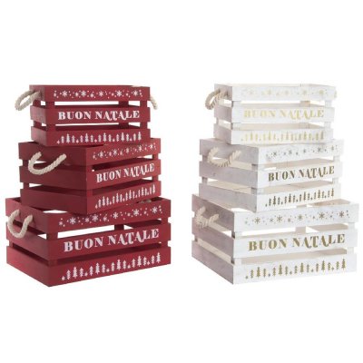 Uppsättning med Dekorativa Lådor DKD Home Decor Jul Paulowniaträ (2 pcs) (40 x 30 x 20 cm)