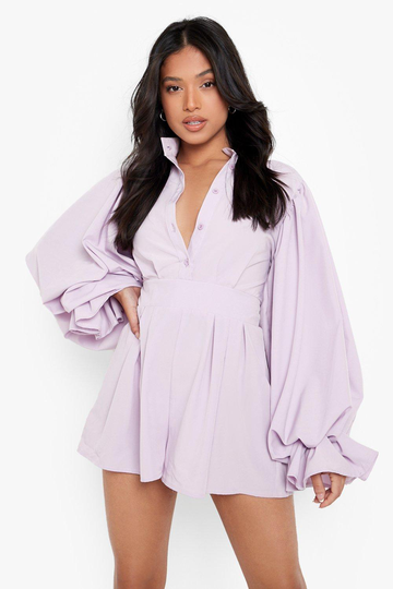 Petite Romper Med Volymärm, Purple