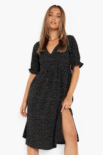 Prickig Midiklänning Med Slits, Black