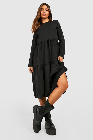 Midiklänning Med Volanger, Black