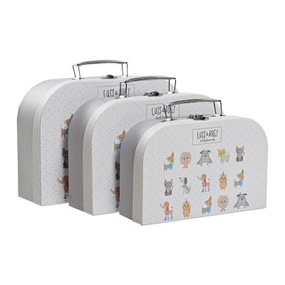 Uppsättning med Dekorativa Lådor DKD Home Decor Husdjur Metall Vit Papp (28 x 9,5 x 20 cm)