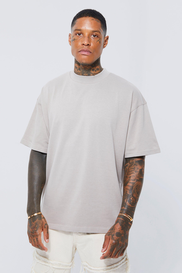 Oversize T-Shirt Med Hög Halsmudd, Beige