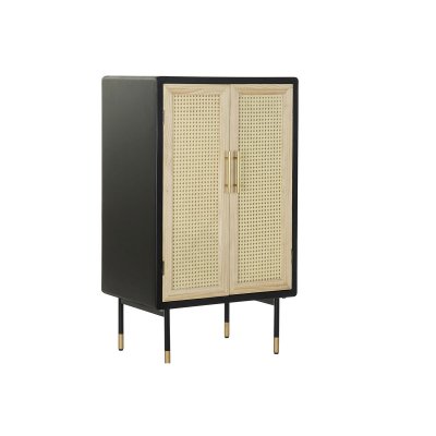 Skänk DKD Home Decor Naturell Svart Gyllene Rattan Furu (60 x 40 x 100 cm)