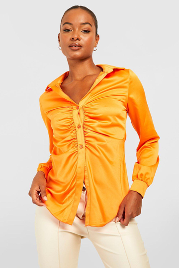 Tall - Satinskjorta Med Ledig Passform, Orange