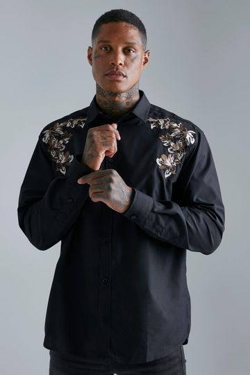 Oversized Skjorta Med Brodyr, Black