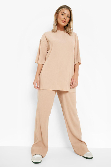 Premium Oversize Plisserad Skjorta, Beige