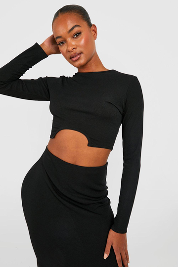 Tall - Basic Långärmad Topp Med Cut-Out, Black