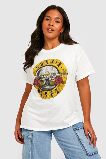 Plus Guns N Roses T-Shirt Med Tryck, White