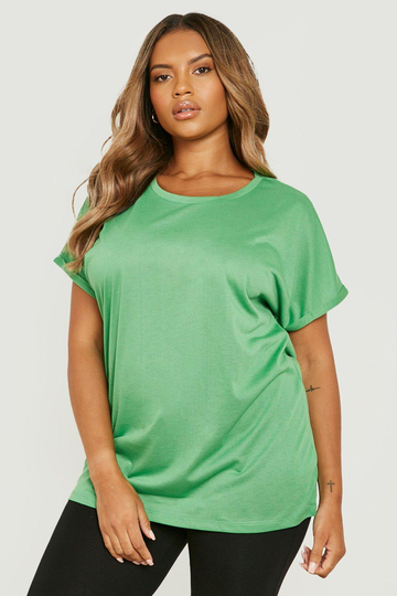 Plus - T-Shirt Med Uppvikt Ärm
