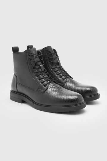 Boots Med Snörning Och Struktur, Black