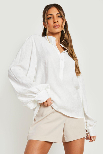 Skjorta Med Struktur Och Volymärm, White