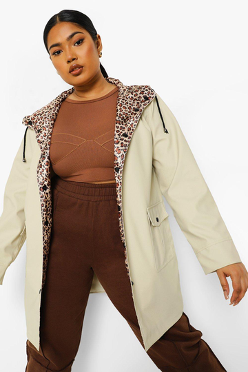 Plus - Regnjacka Med Leopardmönstrat Foder, Beige