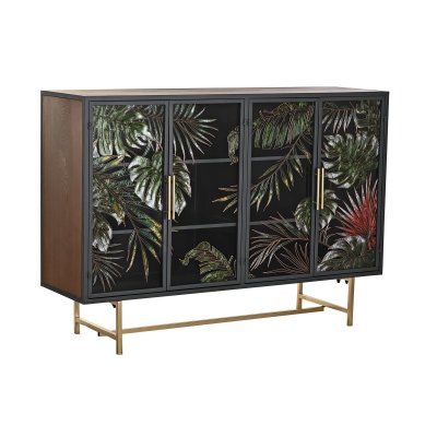 Skänk DKD Home Decor Glas Svart Metall Brun Grön (135 x 38 x 95 cm)