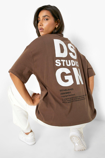 Oversize T-Shirt Med Tryck Bak, Brown