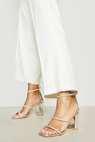 Sandaletter Med Strass Och Blockklack, Grey
