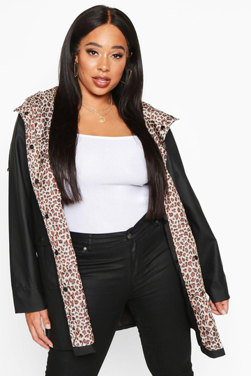 Plus - Regnjacka Med Leopardmönstrat Foder, Black