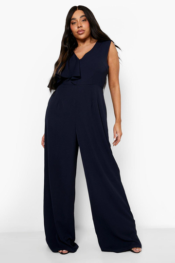 Plus Asymmetrisk Jumpsuit Med Vida Ben, Blue