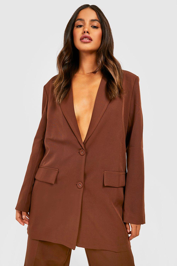 Enkelknäppt Oversized Kavaj, Brown