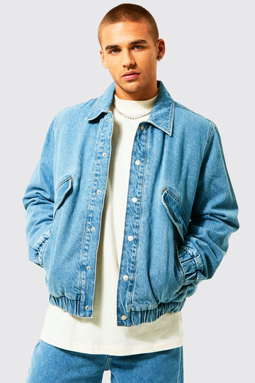 Oversized Jeansjacka Med Teddyfoder