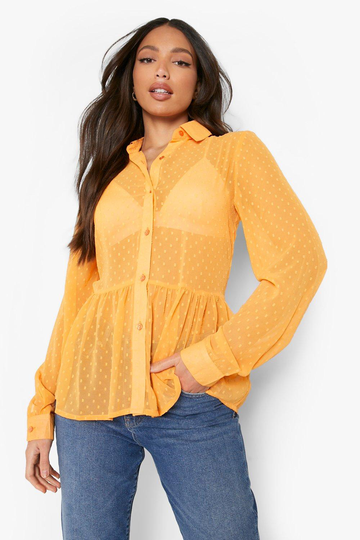 Tall - Skjorta I Mesh Med Peplum, Orange