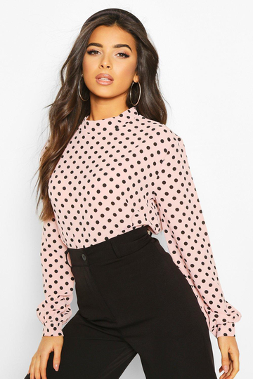 Prickig Blus Med Hög Krage, Pink