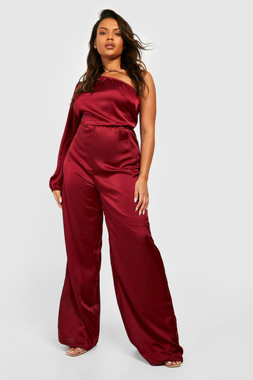Plus Asymmetrisk Jumpsuit Med Vida Ben, Red