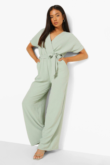 Petite - Jumpsuit Med Omlott Och Knytdetalj, Green