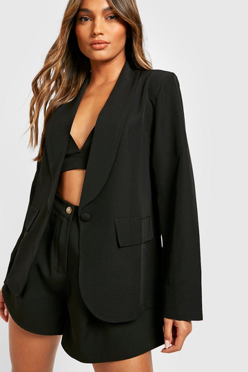 Basic Enkelknäppt Kavaj Med Låg Skärning, Black