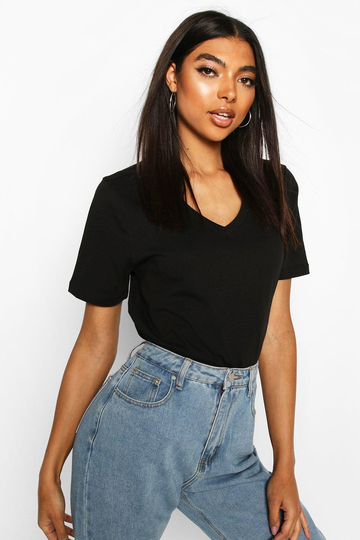 Tall - Basic Figursydd T-Shirt Med V-Ringning, Black