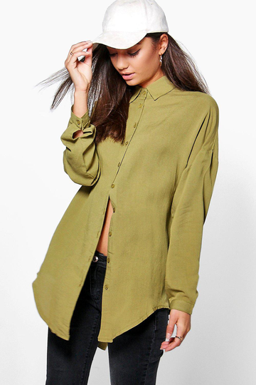 Tall - Oversize Skjorta I Linneimitation, Green