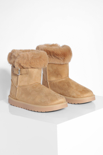 Låga Mjuka Boots Med Fuskpäls, Beige
