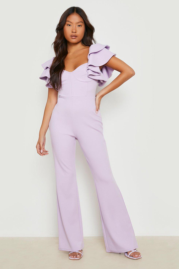Petite - Jumpsuit Med Korsettliv Och Puffärm, Purple