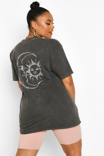 Plus T-Shirt Med Sol Och Måne, Black