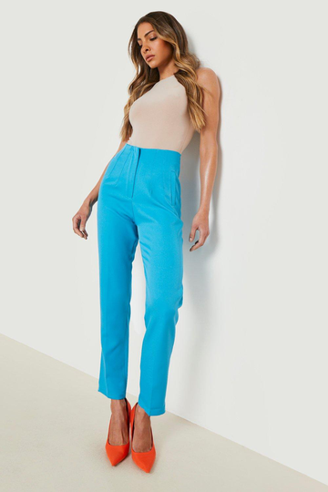 Byxor I Slim Fit Med Dekorativa Veck