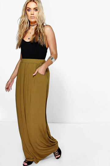Plus - Maxikjol I Jersey Med Fickor, Green