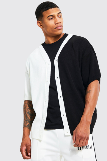 Kortärmad Stickad Skjorta, Black