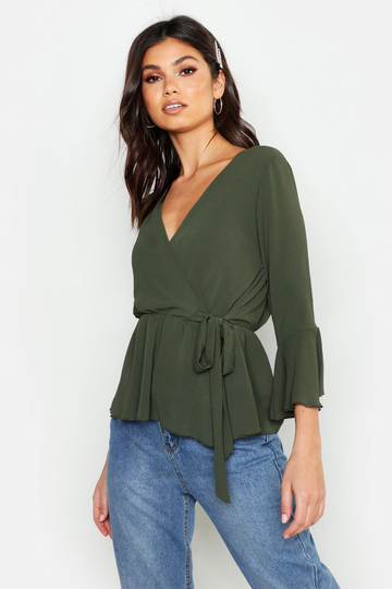 Omlottblus Med Peplum, Green